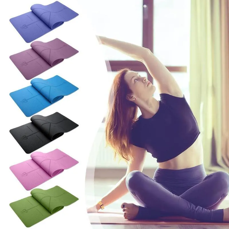 Yoga Mat with Position Line Non Slip Fitness Exercise Carpet Mat Workout