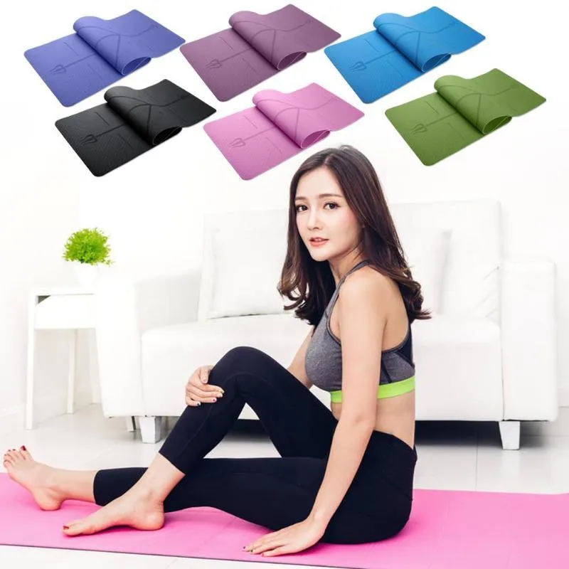 Yoga Mat with Position Line Non Slip Fitness Exercise Carpet Mat Workout