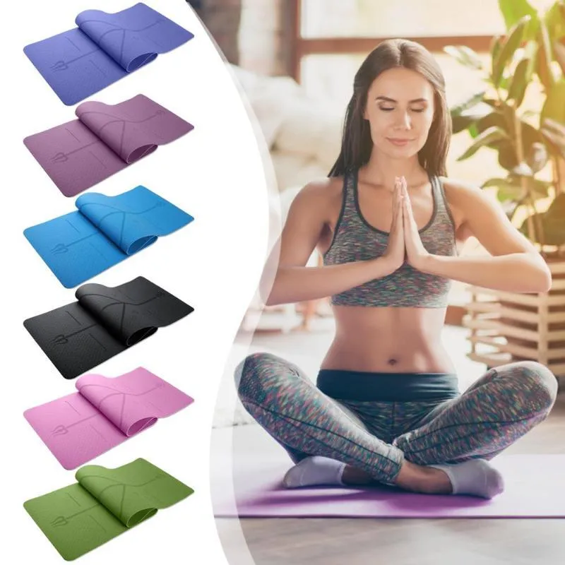Yoga Mat with Position Line Non Slip Fitness Exercise Carpet Mat Workout