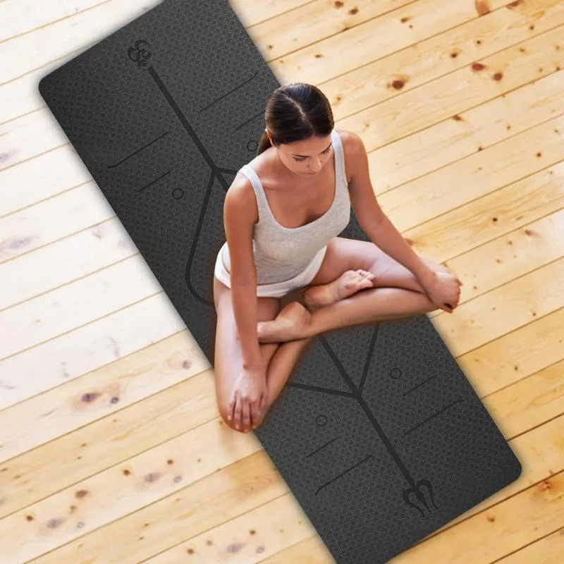 Yoga Mat with Position Line Non Slip Fitness Exercise Carpet Mat Workout